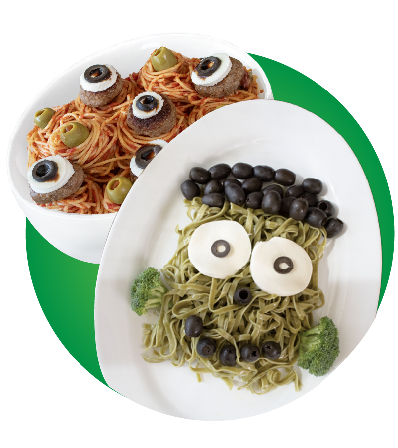 two pasta dishes that are halloween themed