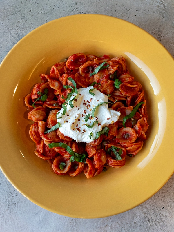 Fiery Tomato Orecchiette with Creamy Ricotta