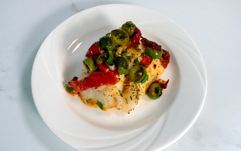 Cod Bake with Roasted Red Peppers and Olives