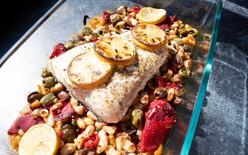 Mediterranean White Fish Bake with Beans